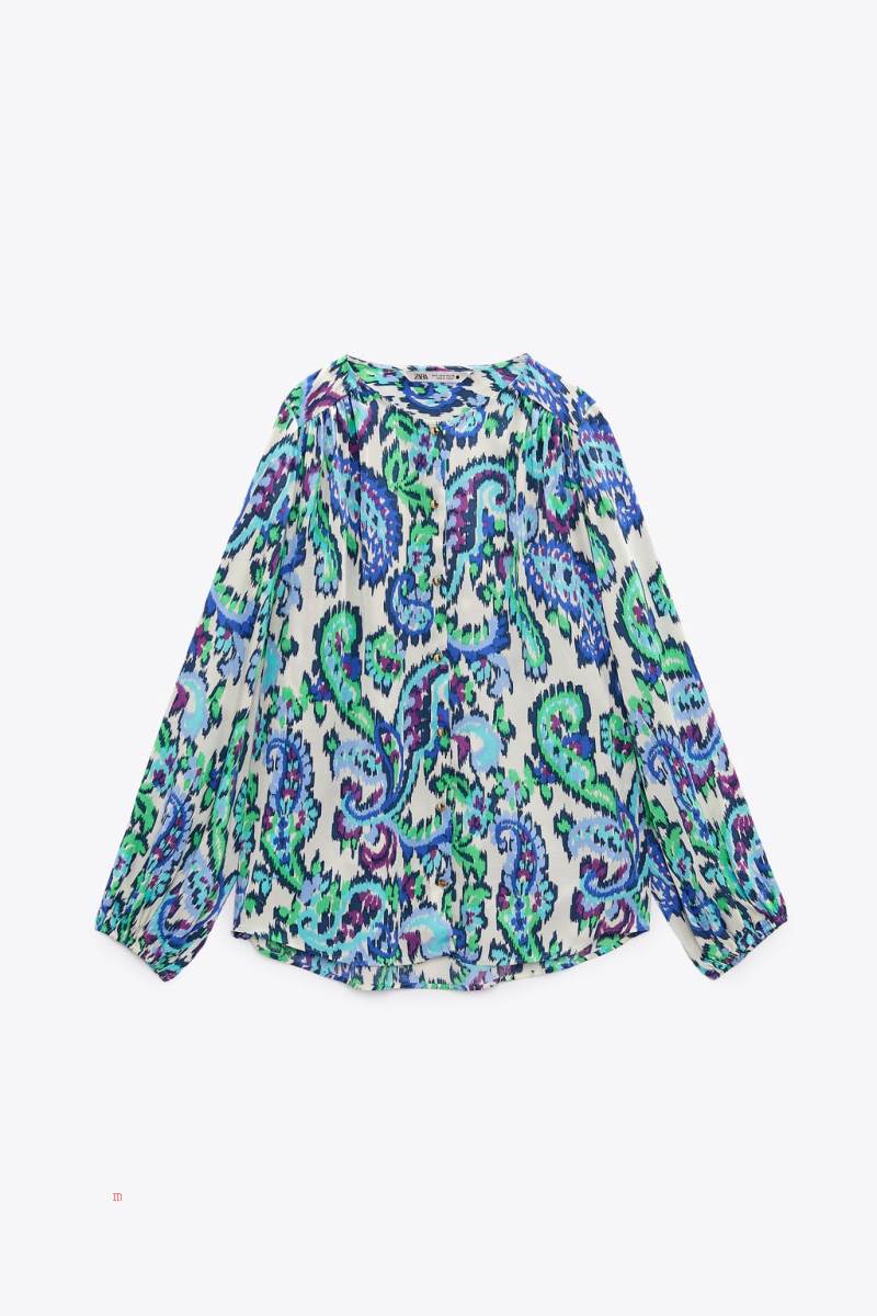 ZARA PRINTED WITH GATHERED DETAILS Blusar Dam Olika Färger Röda | SQYTJ-5791