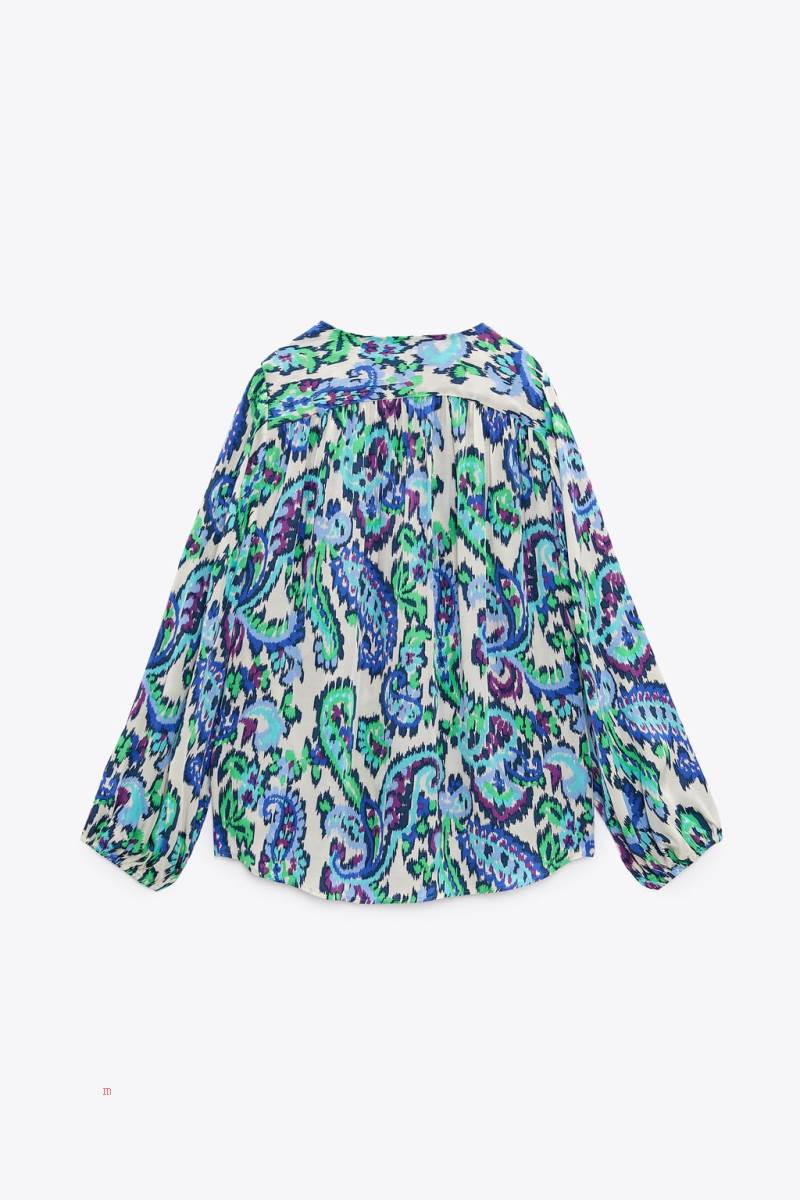 ZARA PRINTED WITH GATHERED DETAILS Blusar Dam Olika Färger Röda | SQYTJ-5791