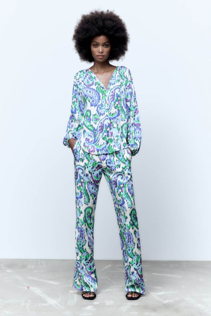 ZARA PRINTED WITH GATHERED DETAILS Blusar Dam Olika Färger Röda | SQYTJ-5791