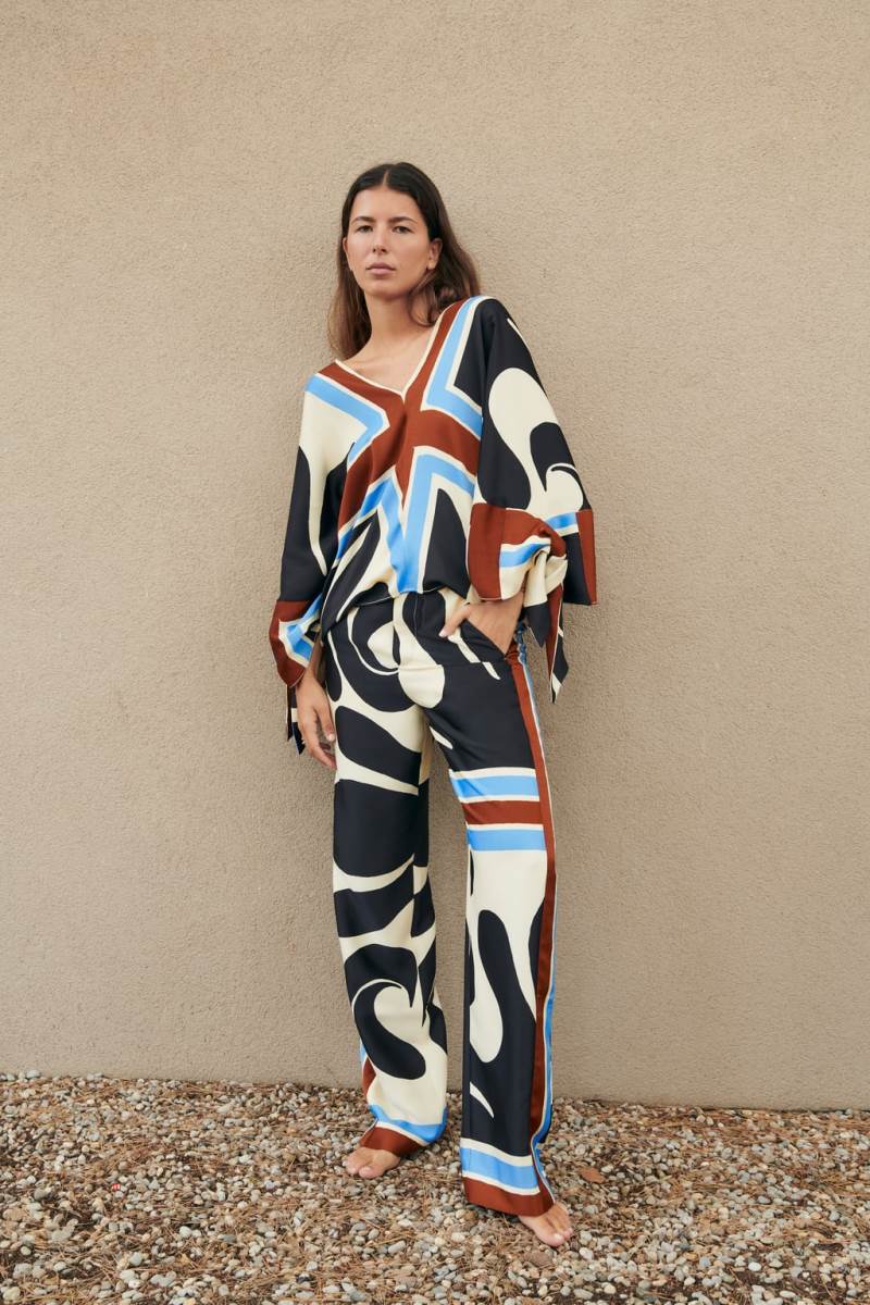 ZARA PRINTED WITH TIES Blusar Dam Grå Vita | IRSOF-6029