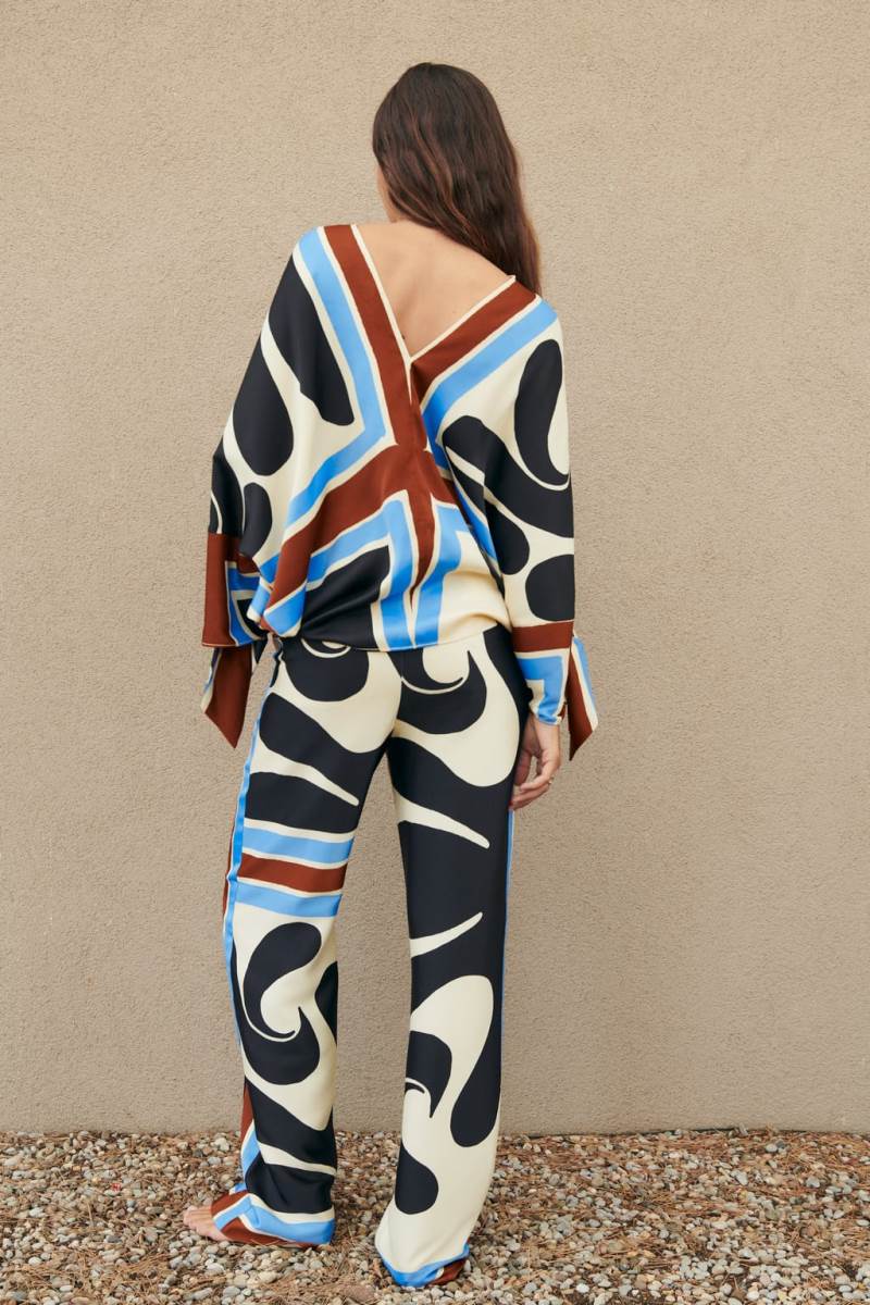 ZARA PRINTED WITH TIES Blusar Dam Grå Vita | IRSOF-6029