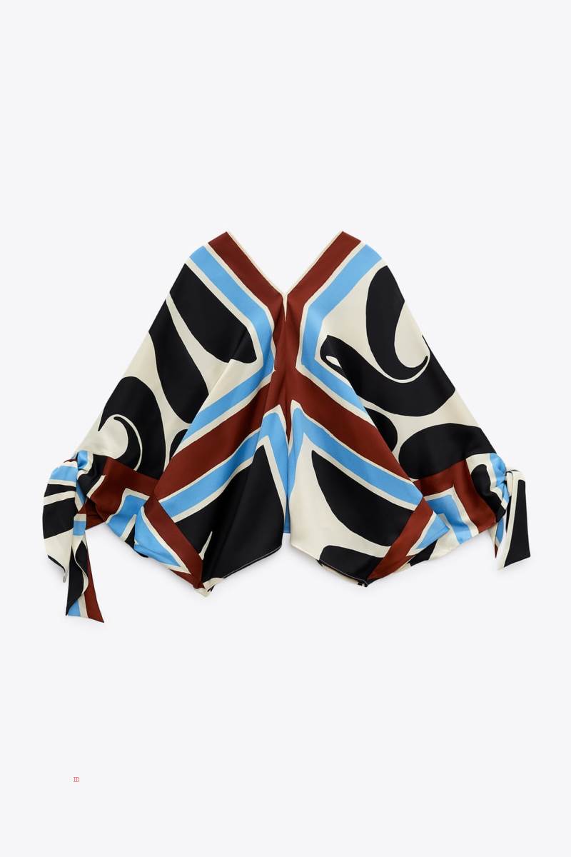 ZARA PRINTED WITH TIES Blusar Dam Grå Vita | IRSOF-6029