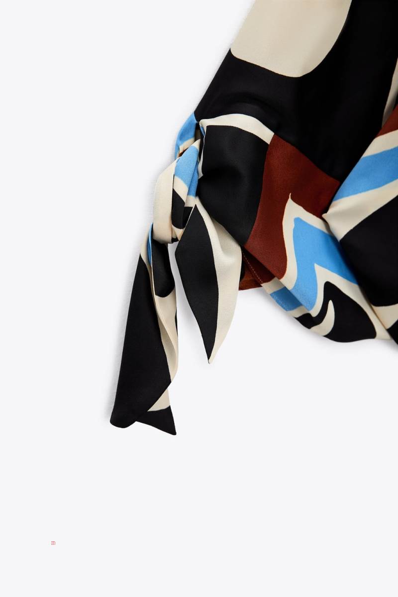 ZARA PRINTED WITH TIES Blusar Dam Grå Vita | IRSOF-6029