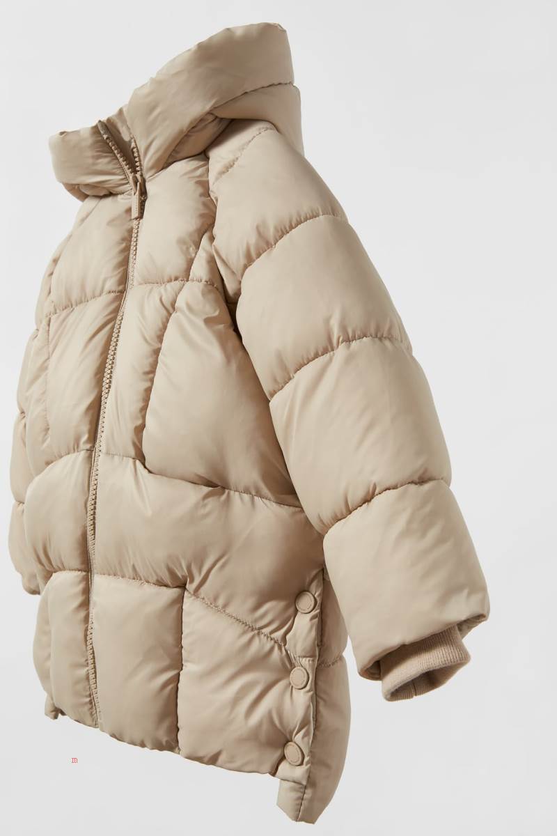 ZARA PUFFER ANORAK WITH SIDE SNAP-BUTTONS Vinterjackor Tjej Beige | GVLDM-2946