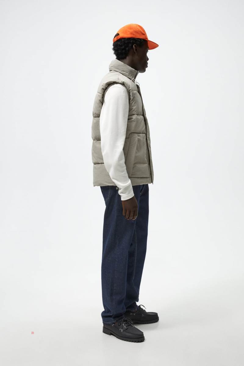 ZARA PUFFER Kostym Gilet Herr Ljuskhaki | GHICY-1095