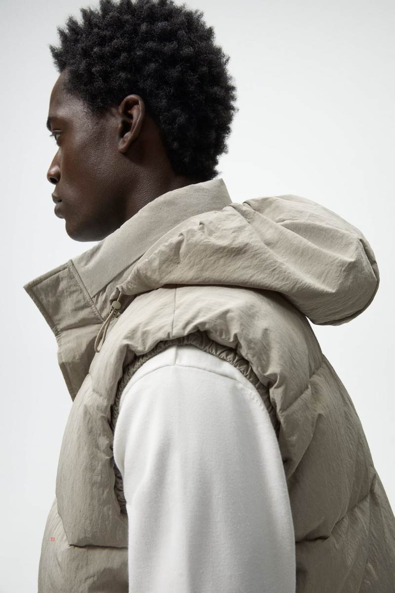 ZARA PUFFER Kostym Gilet Herr Ljuskhaki | GHICY-1095