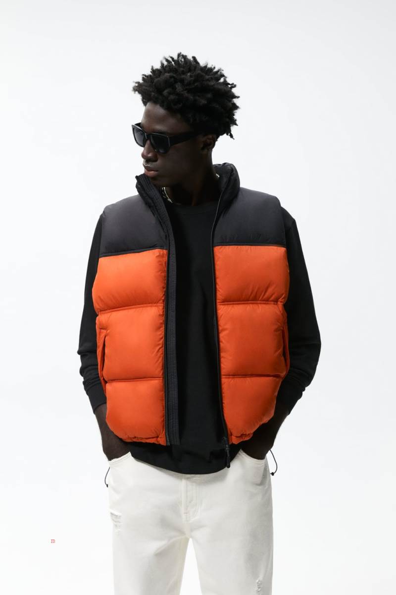 ZARA PUFFER Kostym Gilet Herr Orange | UAPQR-0738
