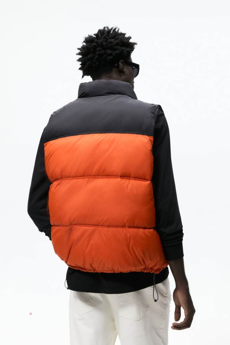 ZARA PUFFER Kostym Gilet Herr Orange | UAPQR-0738