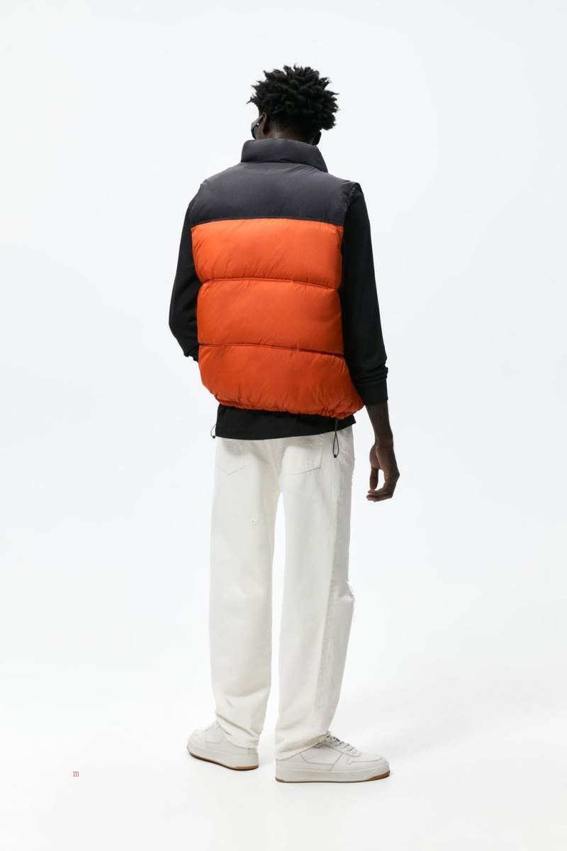 ZARA PUFFER Kostym Gilet Herr Orange | UAPQR-0738