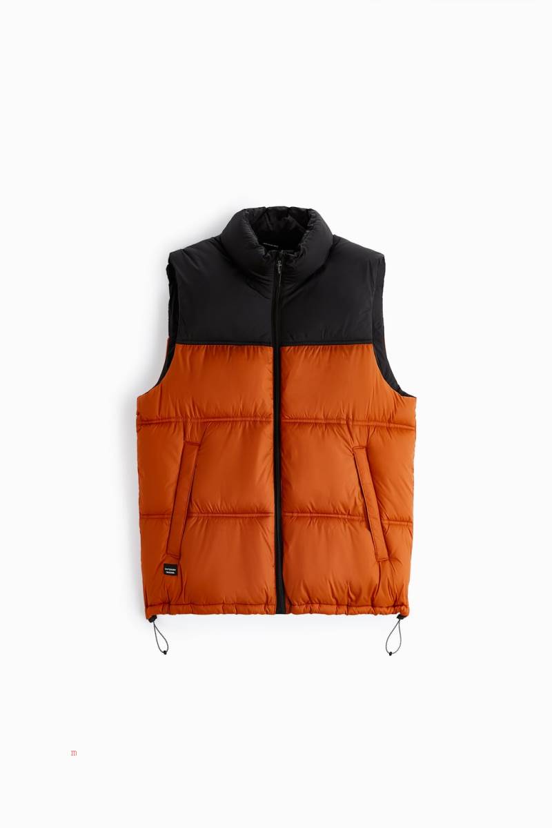 ZARA PUFFER Kostym Gilet Herr Orange | UAPQR-0738
