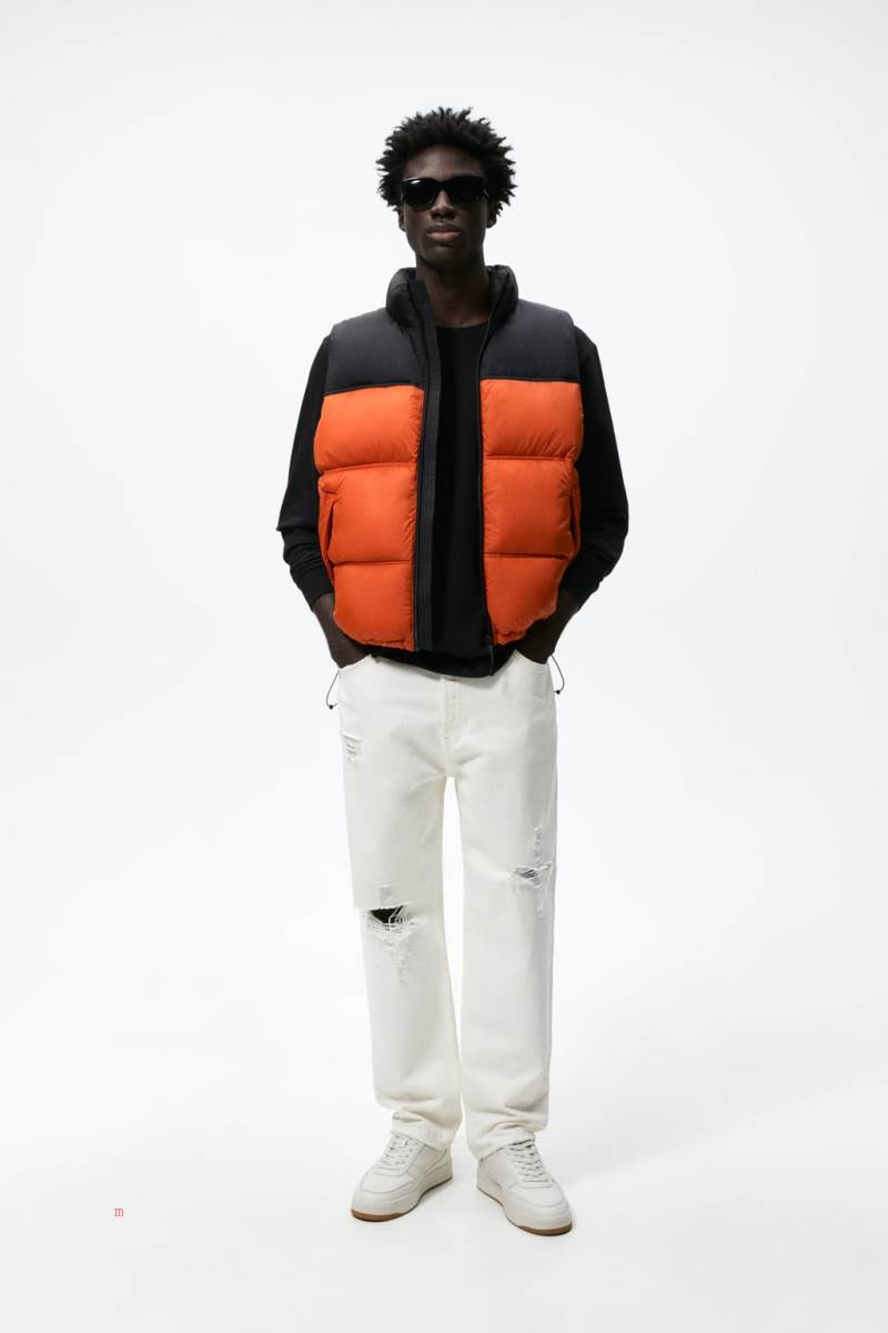 ZARA PUFFER Kostym Gilet Herr Orange | UAPQR-0738