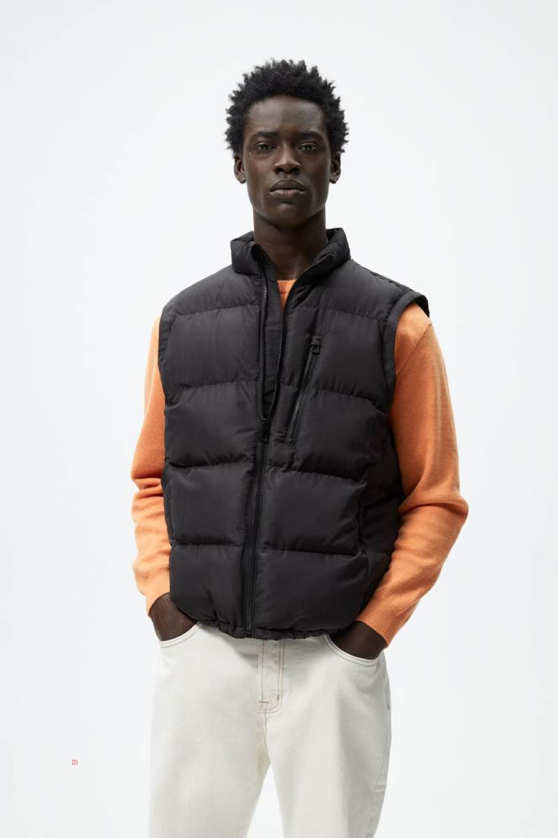 ZARA PUFFER Kostym Gilet Herr Svarta | MAHCQ-5342