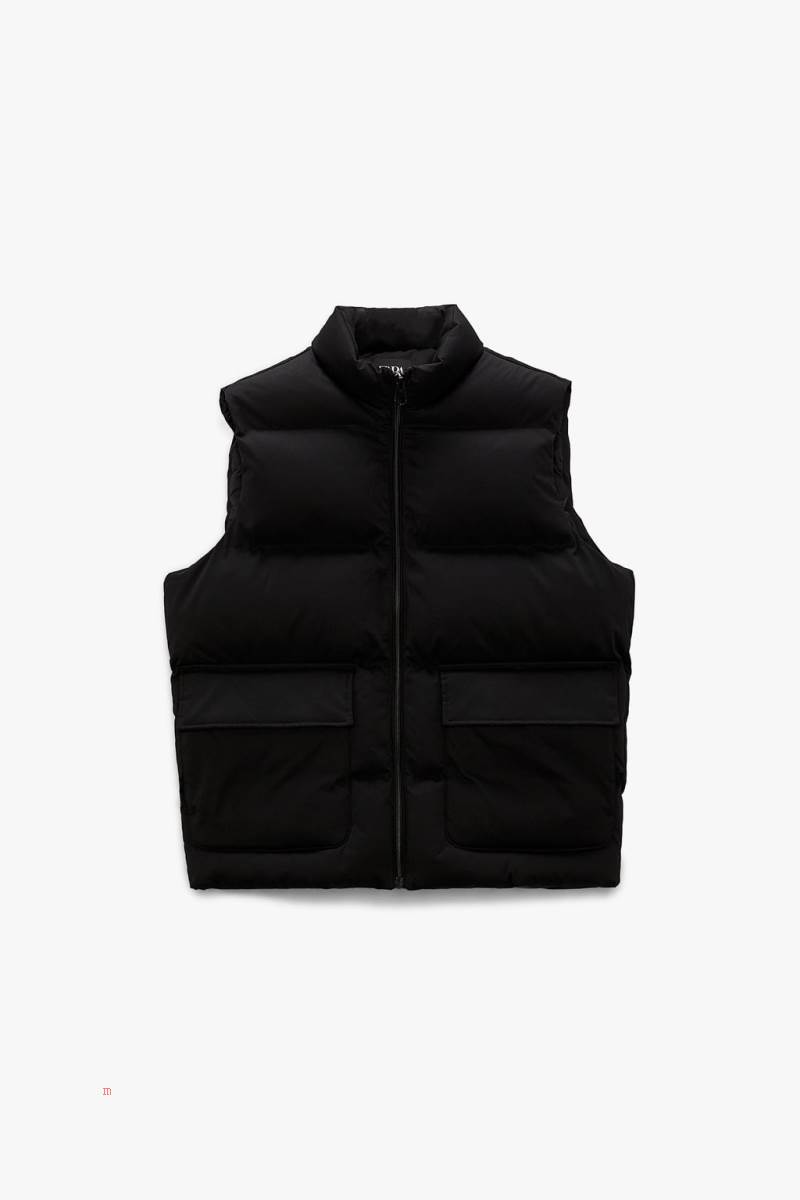 ZARA PUFFER Kostym Gilet Herr Svarta | OCRIH-4628