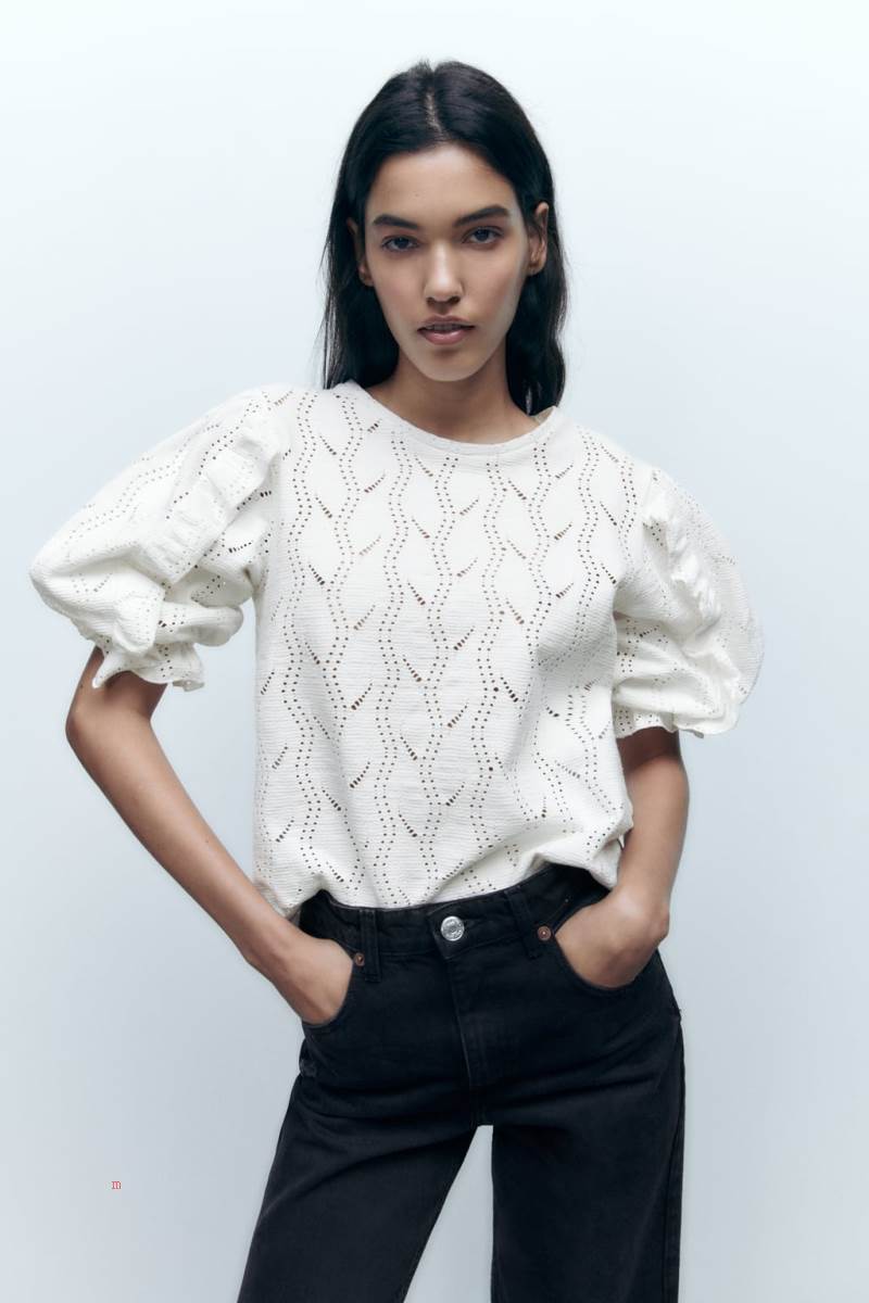 ZARA PUFF SLEEVE T-shirt Dam Vita | DSWFN-1037