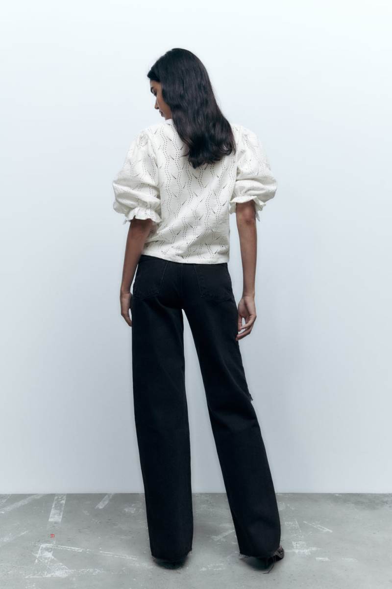ZARA PUFF SLEEVE T-shirt Dam Vita | DSWFN-1037
