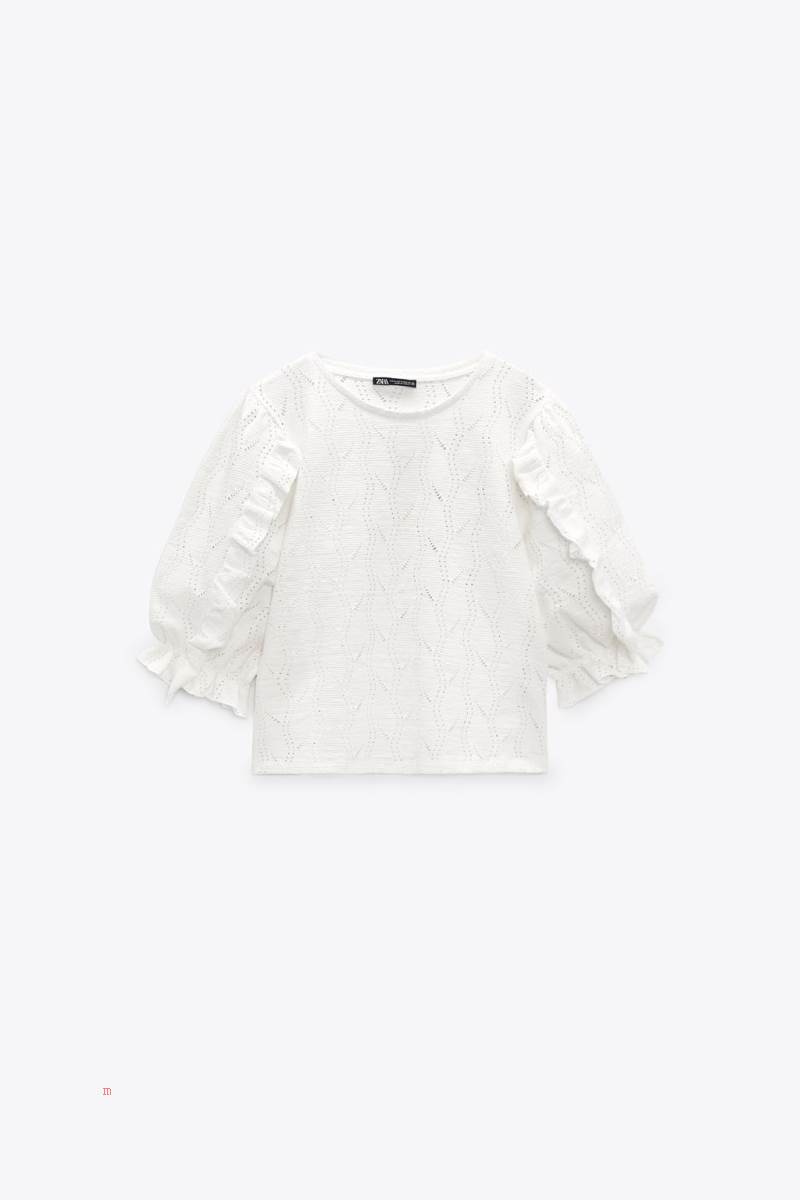 ZARA PUFF SLEEVE T-shirt Dam Vita | DSWFN-1037