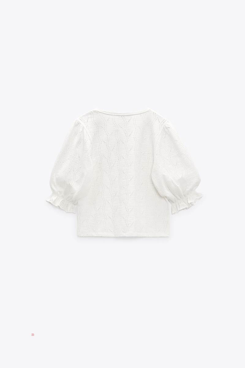 ZARA PUFF SLEEVE T-shirt Dam Vita | DSWFN-1037