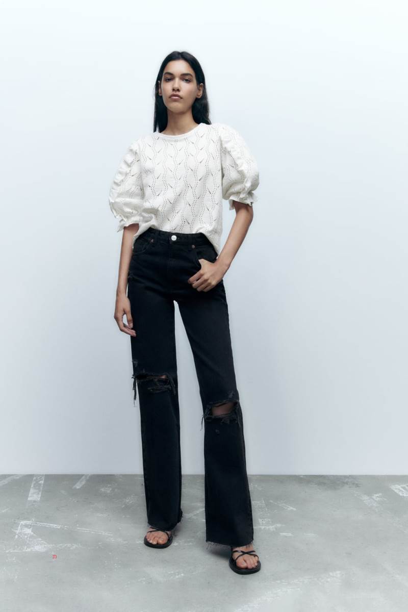 ZARA PUFF SLEEVE T-shirt Dam Vita | DSWFN-1037