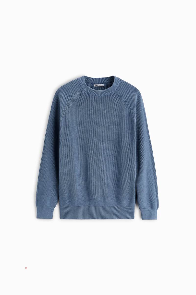 ZARA PURL KNIT Tröjor Herr Blå | BZSCQ-6189