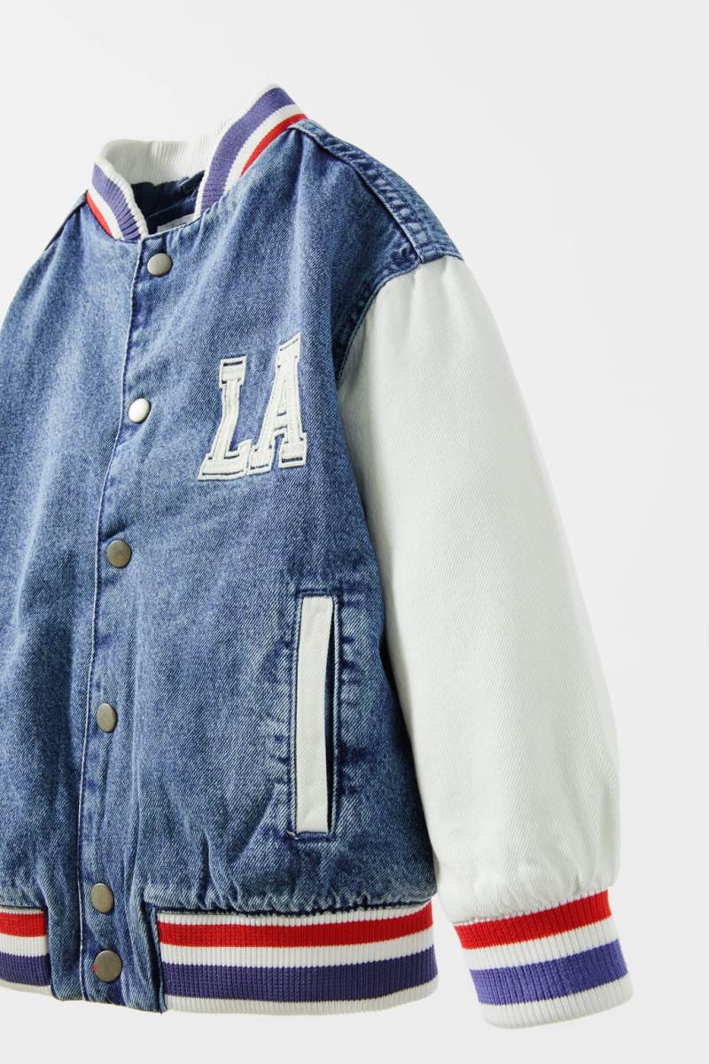 ZARA QUILTED DENIM VARSITY Quiltad Jacka Pojke Blå | BYPGS-9457