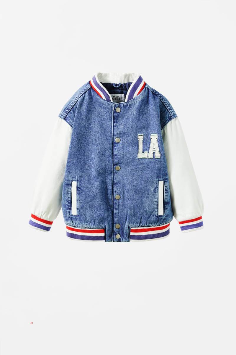 ZARA QUILTED DENIM VARSITY Quiltad Jacka Pojke Blå | BYPGS-9457