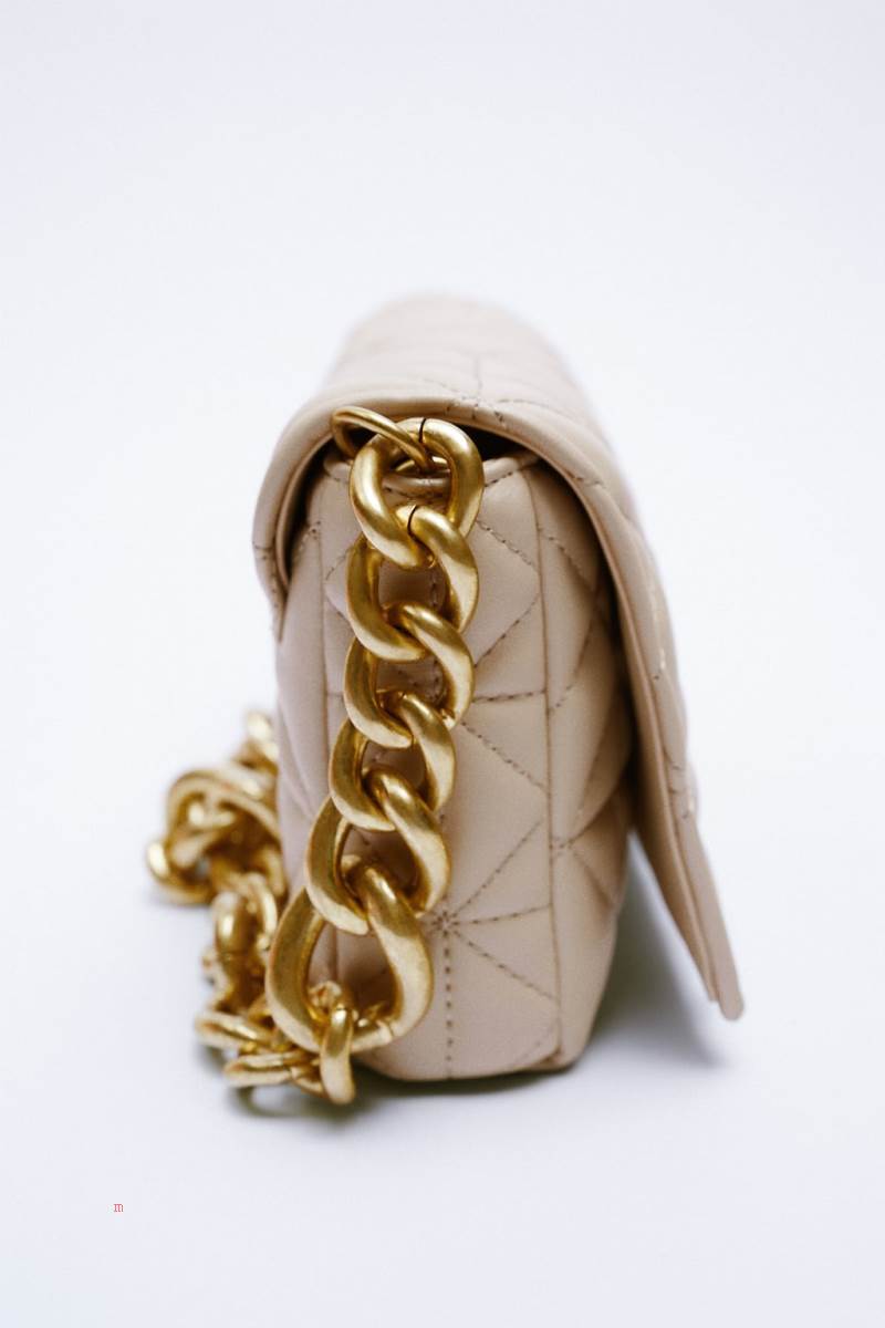 ZARA QUILTED WITH CHAIN Axelväska Dam Grädde Vita | VMJEP-6517