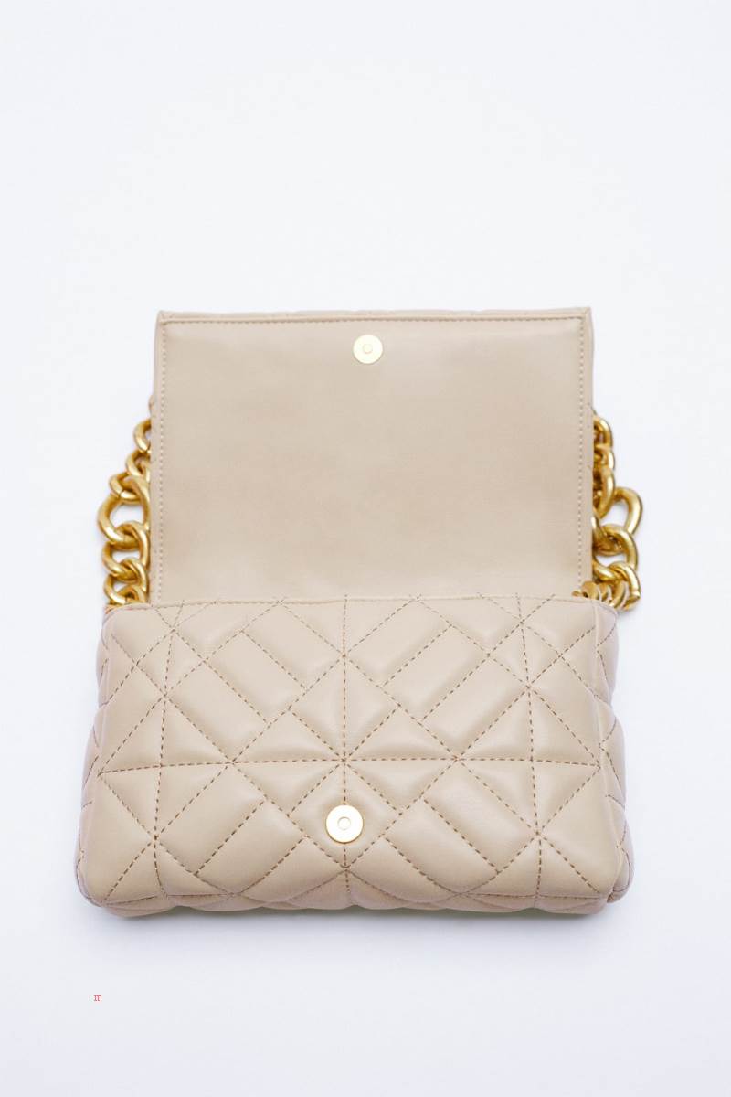ZARA QUILTED WITH CHAIN Axelväska Dam Grädde Vita | VMJEP-6517