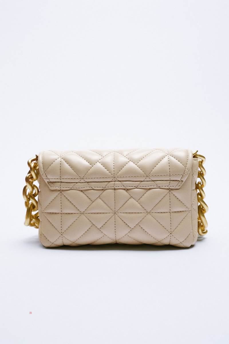 ZARA QUILTED WITH CHAIN Axelväska Dam Grädde Vita | VMJEP-6517