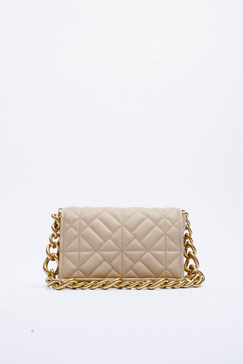 ZARA QUILTED WITH CHAIN Axelväska Dam Grädde Vita | VMJEP-6517