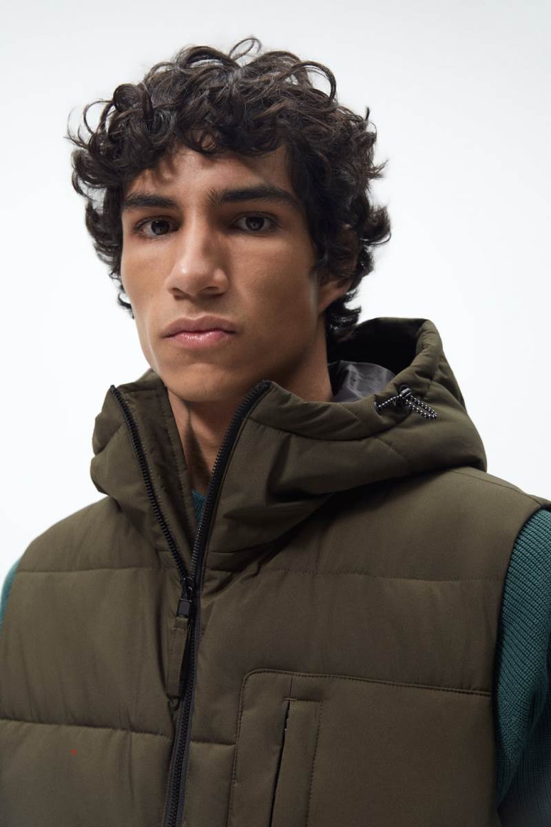 ZARA QUILTED WITH HOOD Kostym Gilet Herr Khaki | SJNWX-8129