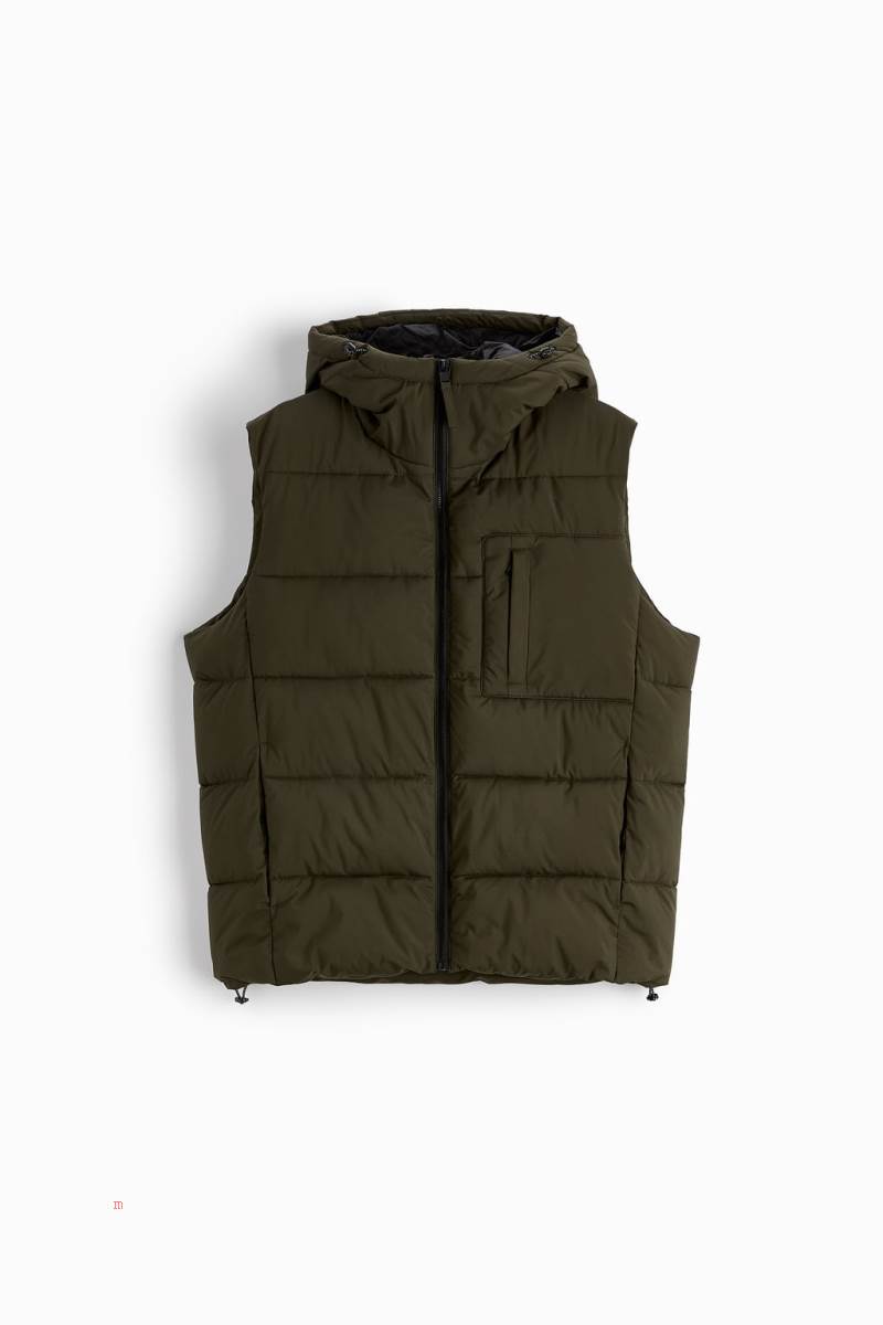 ZARA QUILTED WITH HOOD Kostym Gilet Herr Khaki | SJNWX-8129
