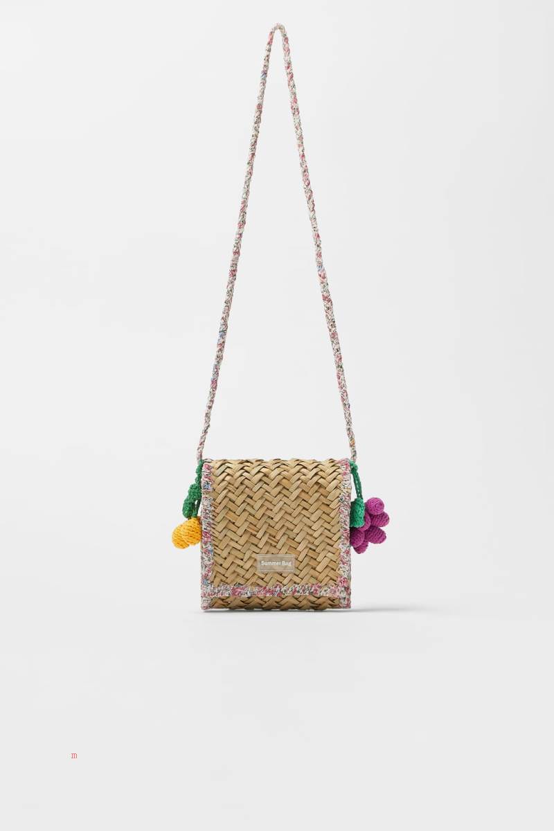 ZARA RAFFIA Crossbody Väska Tjej Vita | UGPZY-5603