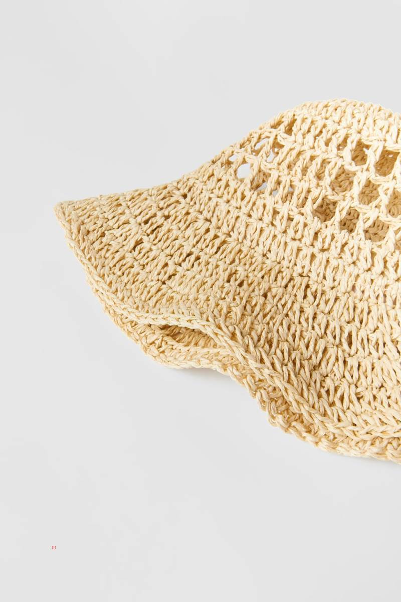 ZARA RAFFIA-EFFECT BUCKET Hatt Tjej Beige | XIVTH-9614