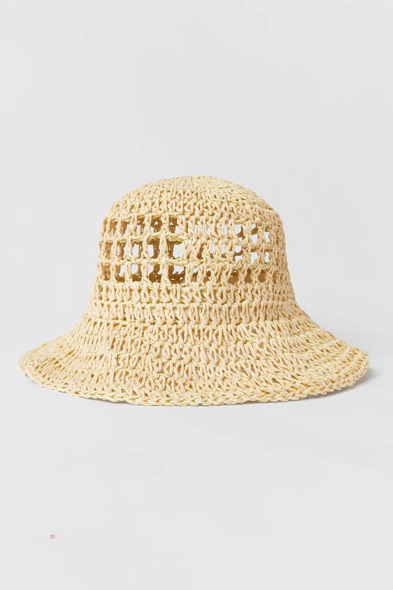 ZARA RAFFIA-EFFECT BUCKET Hatt Tjej Beige | XIVTH-9614