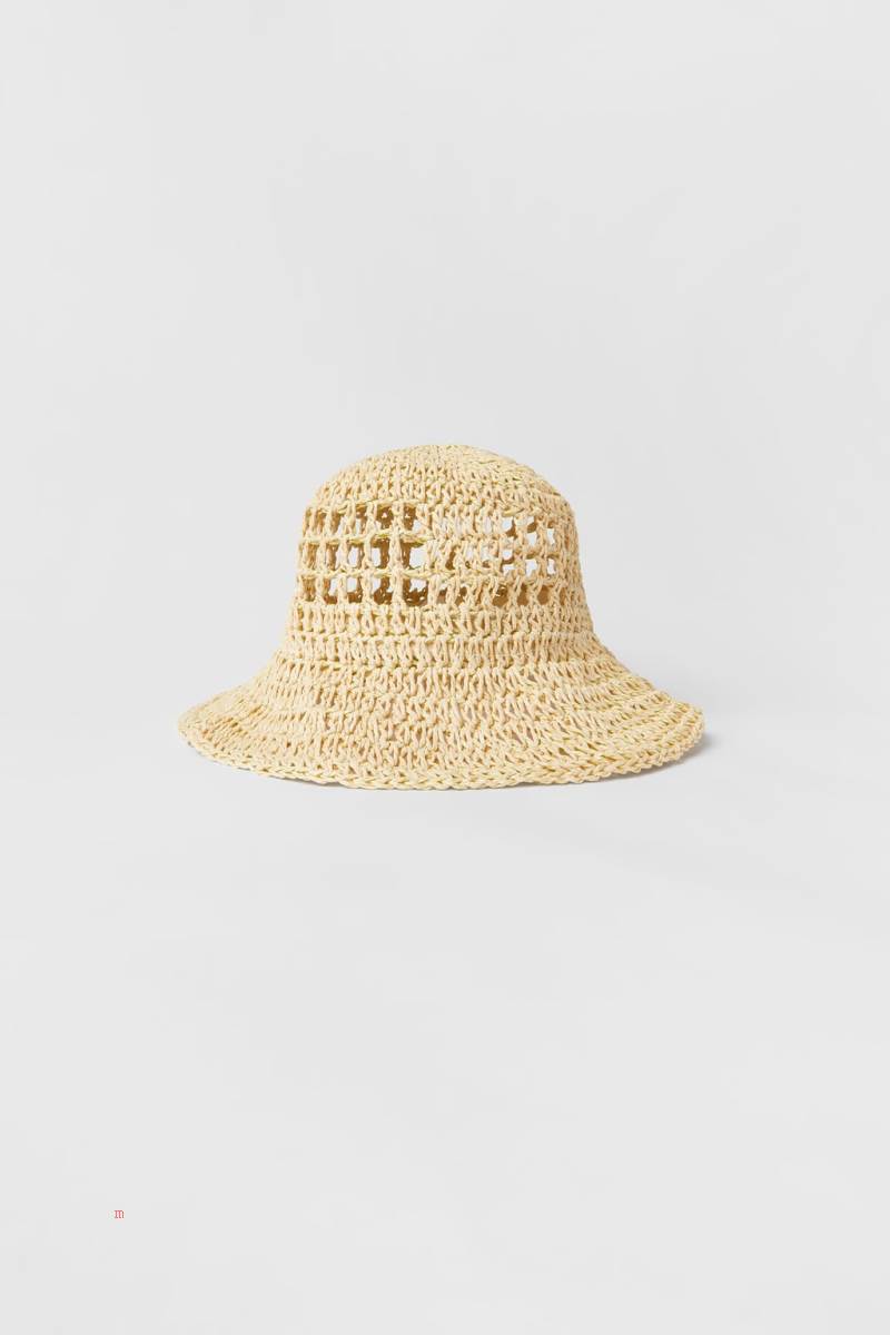 ZARA RAFFIA-EFFECT BUCKET Hatt Tjej Beige | XIVTH-9614
