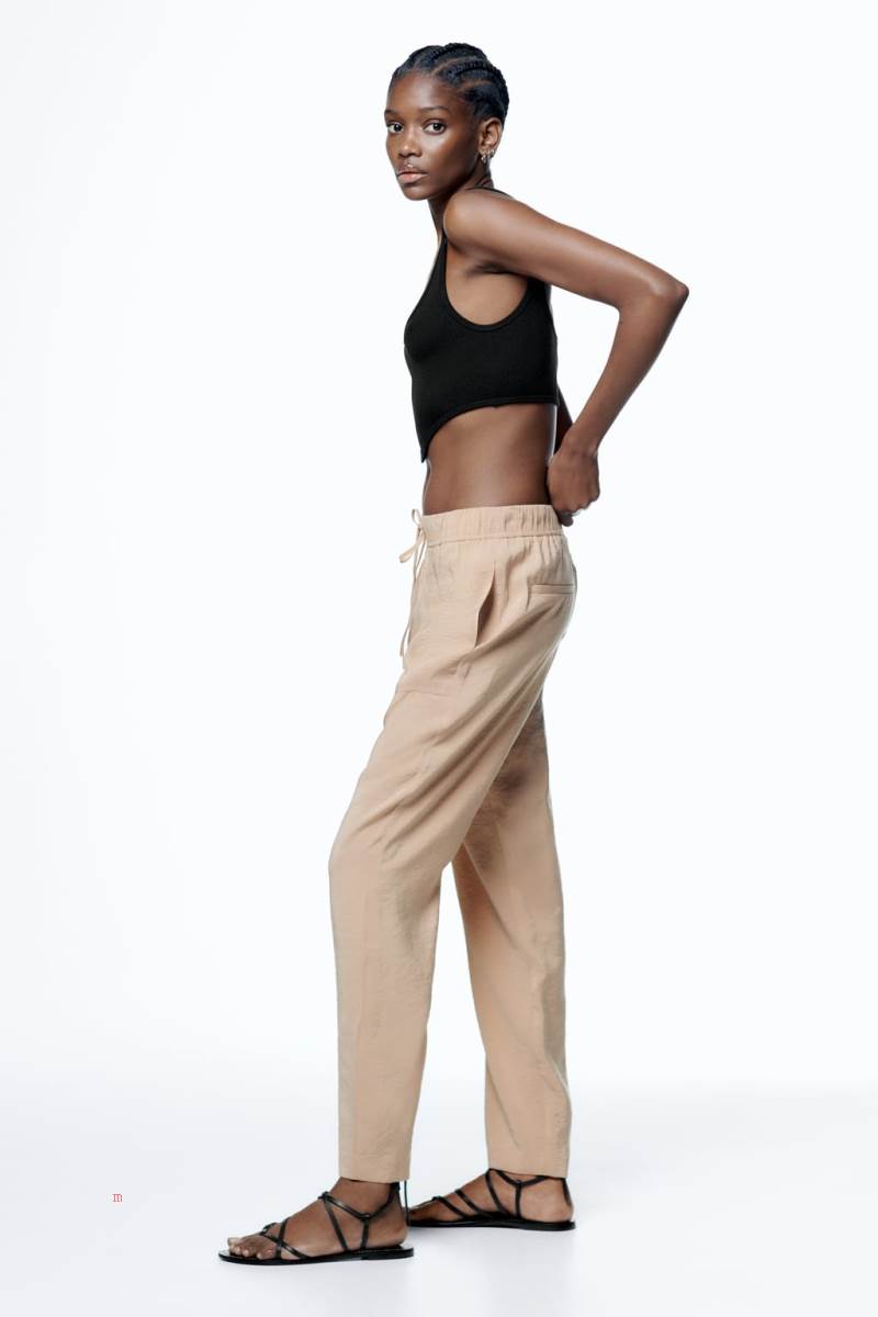 ZARA RELAXED Byxor Dam Khaki | DYGPB-9420