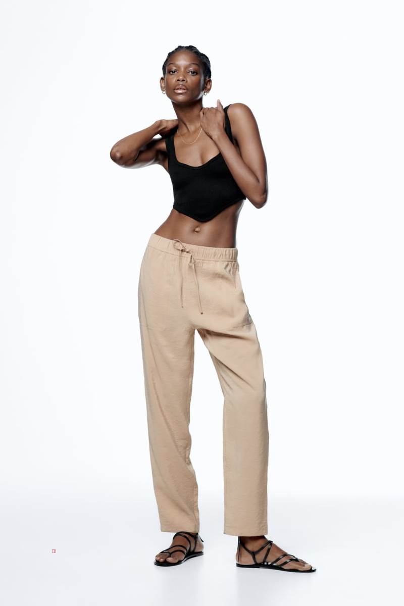 ZARA RELAXED Byxor Dam Khaki | DYGPB-9420