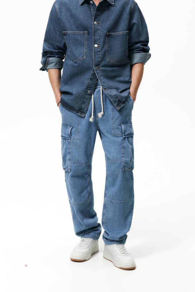 ZARA RELAXED FIT CARGO Byxor Herr Blå | YGCSB-3472