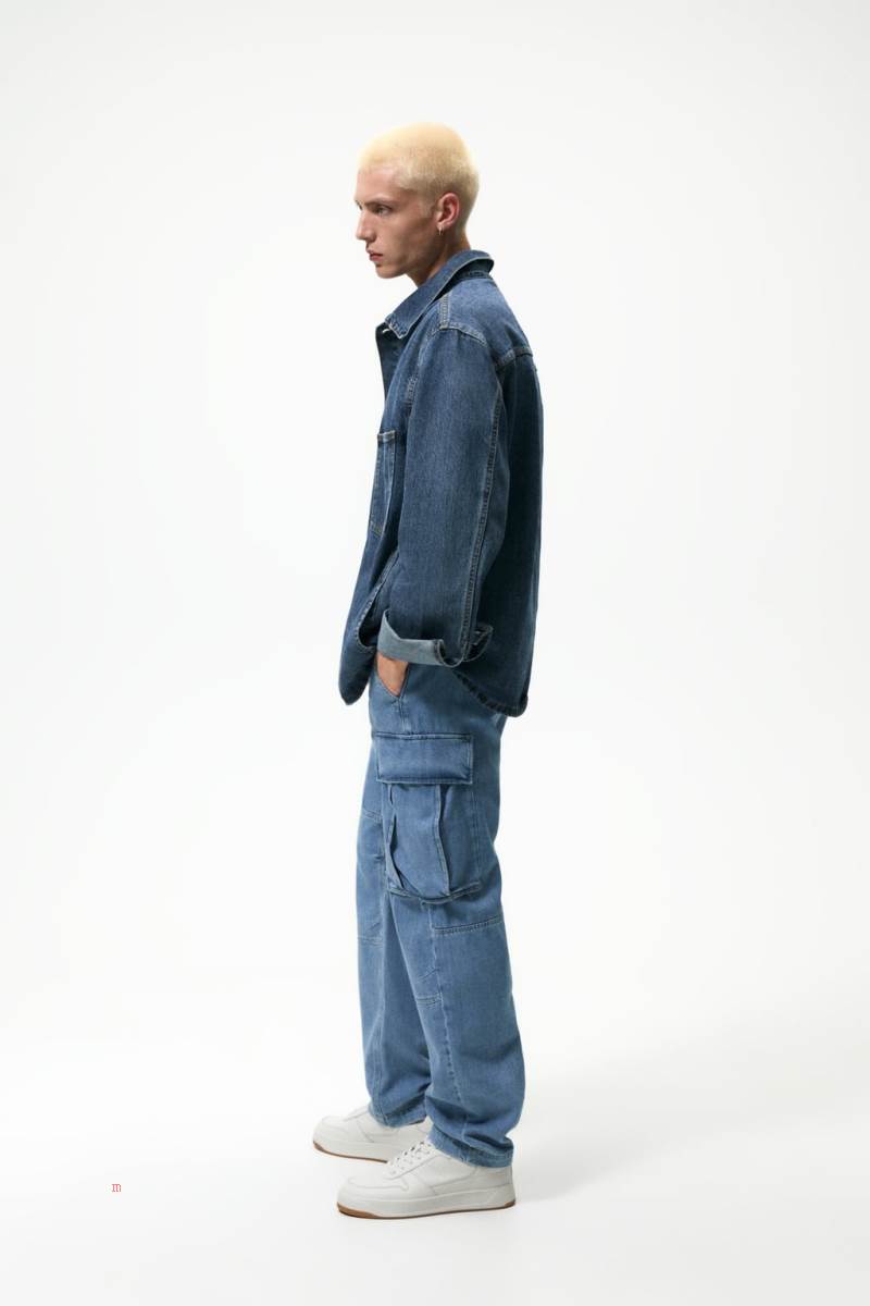 ZARA RELAXED FIT CARGO Byxor Herr Blå | YGCSB-3472
