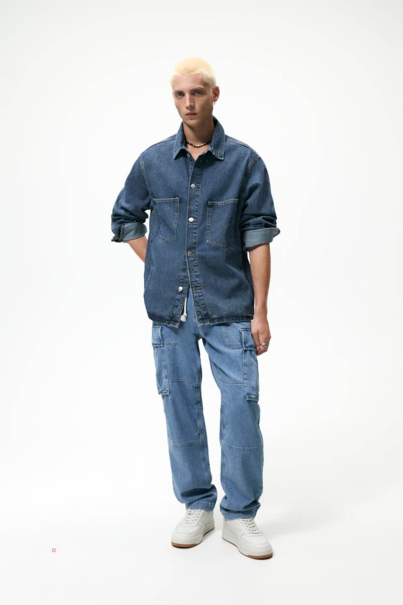 ZARA RELAXED FIT CARGO Byxor Herr Blå | YGCSB-3472