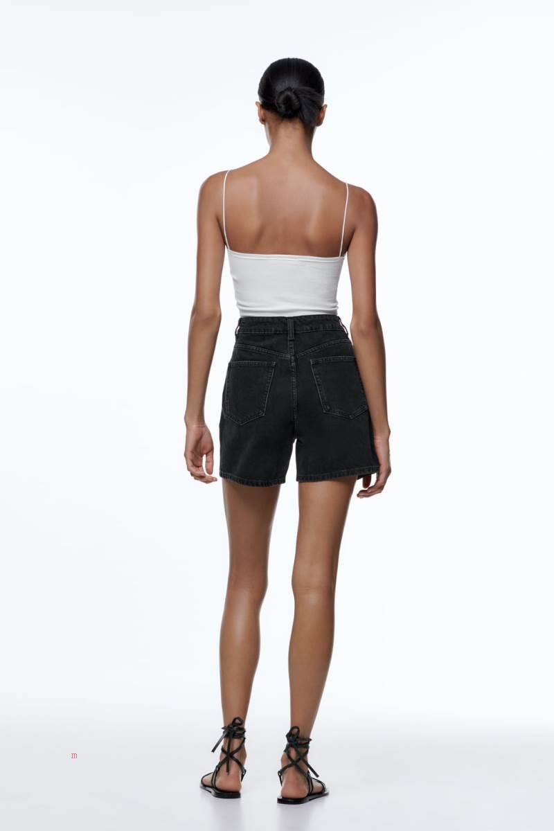 ZARA RETRO DENIM BERMUDA Shorts Dam Svarta | JPXSH-4037