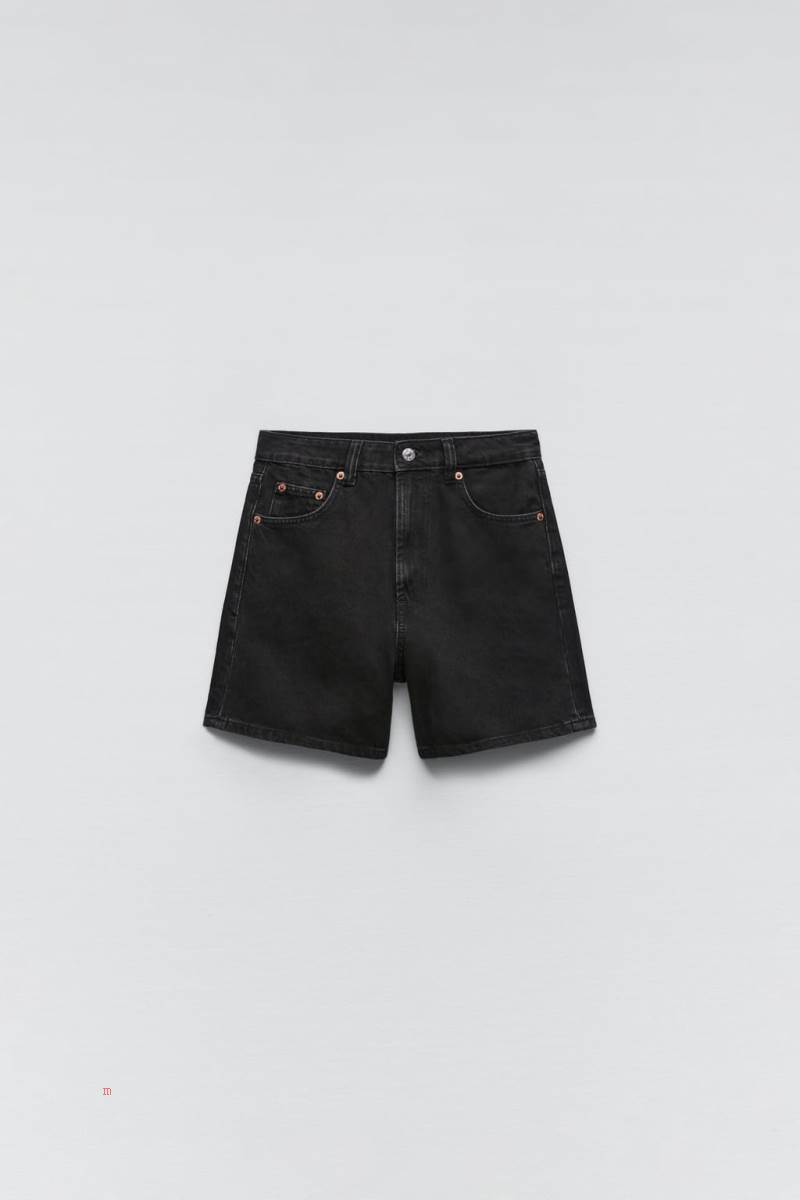 ZARA RETRO DENIM BERMUDA Shorts Dam Svarta | JPXSH-4037