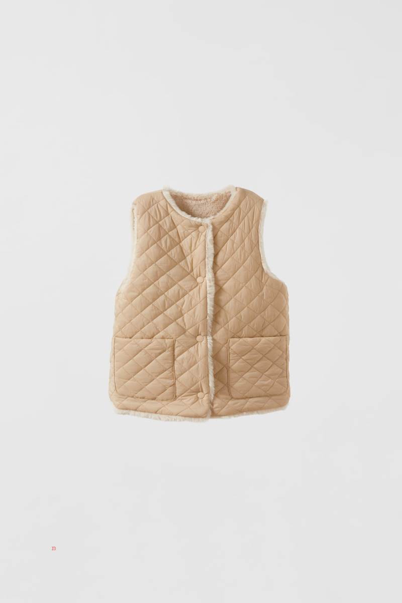 ZARA REVERSIBLE FAUX FUR Kostym Gilet Tjej Grädde | SYHTZ-3687