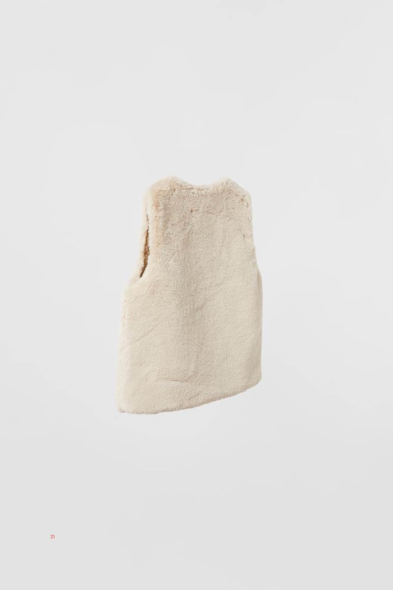 ZARA REVERSIBLE FAUX FUR Kostym Gilet Tjej Grädde | SYHTZ-3687