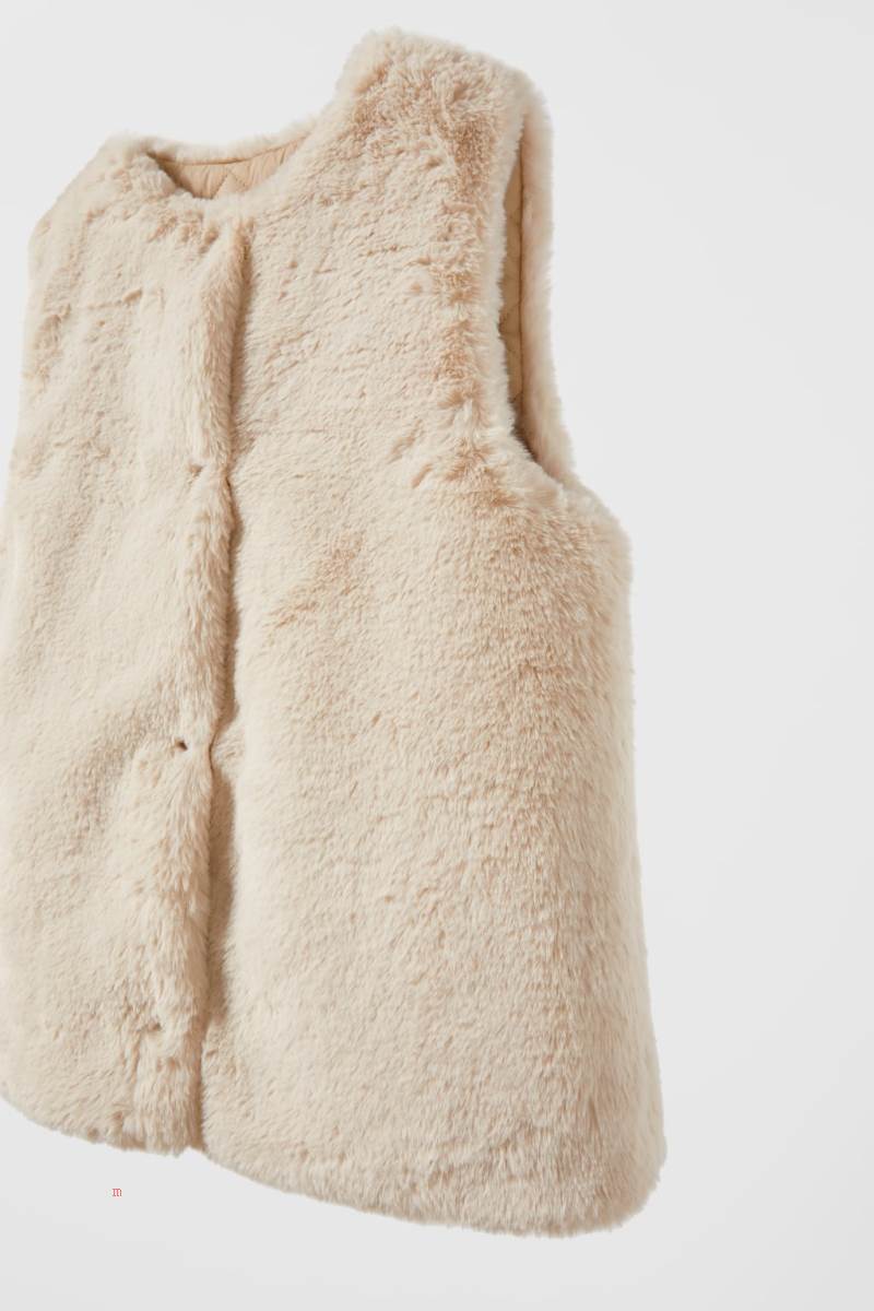 ZARA REVERSIBLE FAUX FUR Kostym Gilet Tjej Grädde | SYHTZ-3687