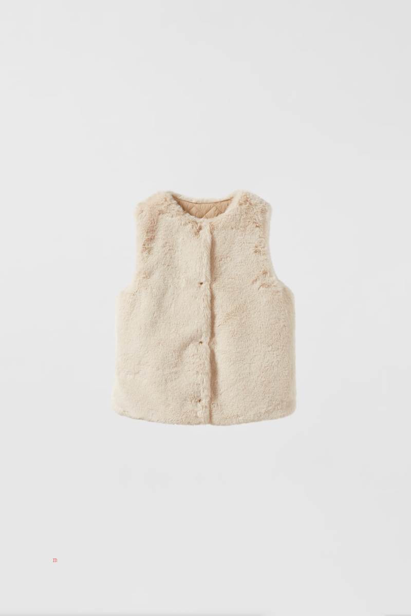 ZARA REVERSIBLE FAUX FUR Kostym Gilet Tjej Grädde | SYHTZ-3687