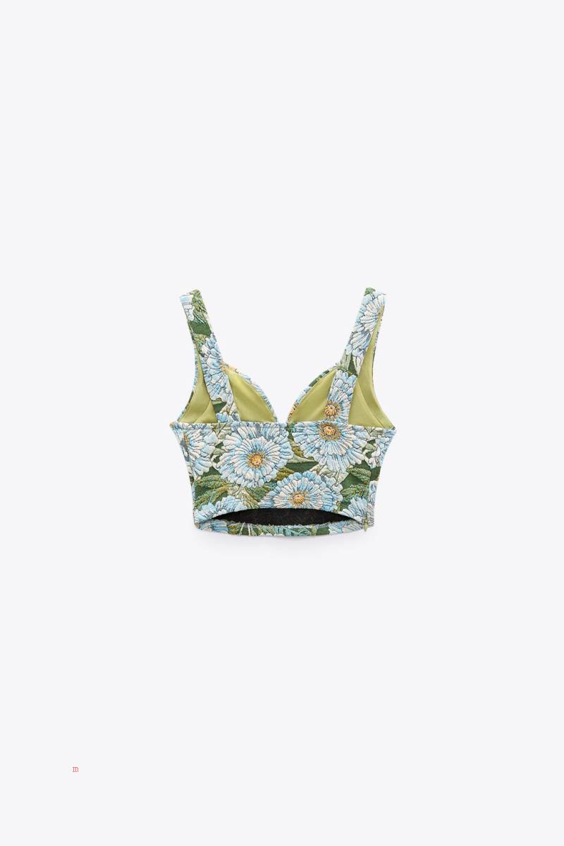 ZARA RHINESTONE JACQUARD TOP Crop Top Dam Gröna Blå | JXGUE-4023