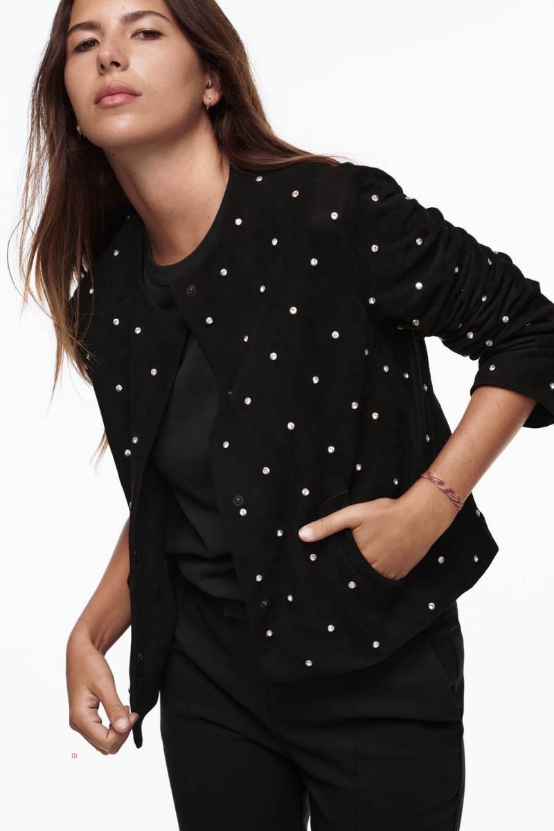 ZARA RHINESTONE Skinnjacka Dam Svarta | NVTLS-8450