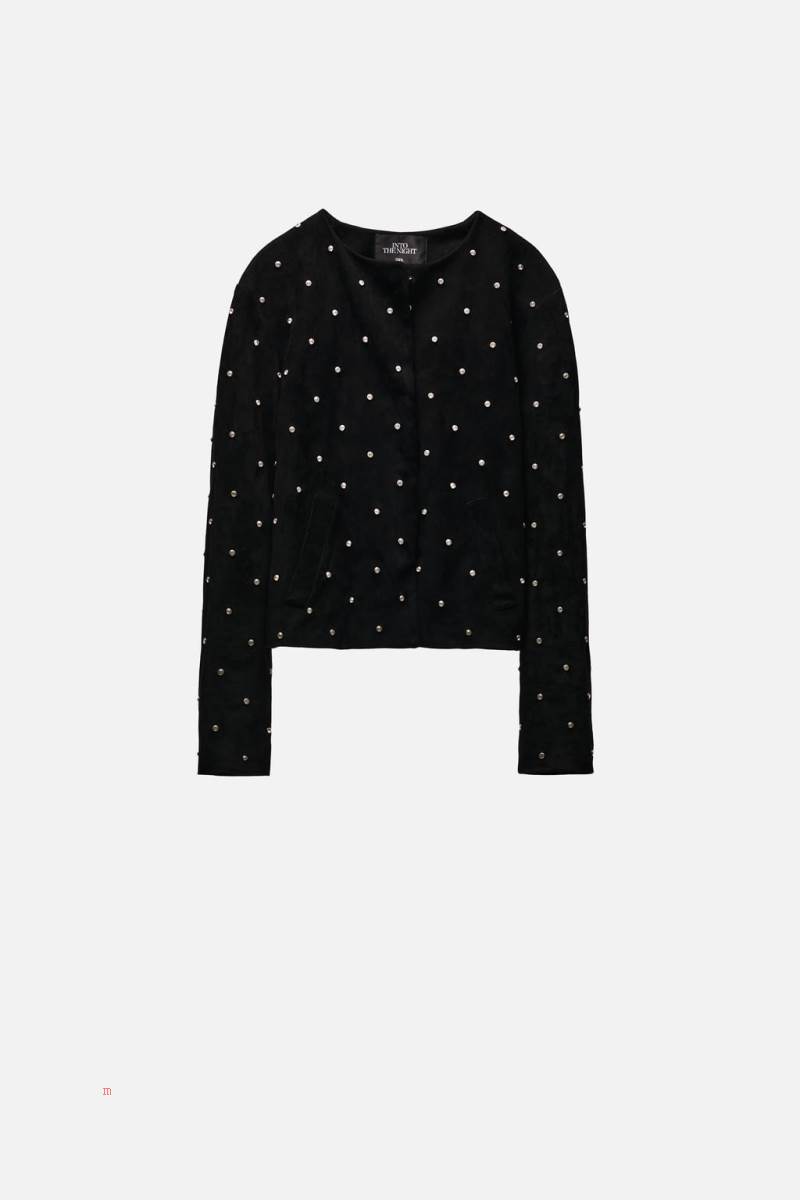 ZARA RHINESTONE Skinnjacka Dam Svarta | NVTLS-8450