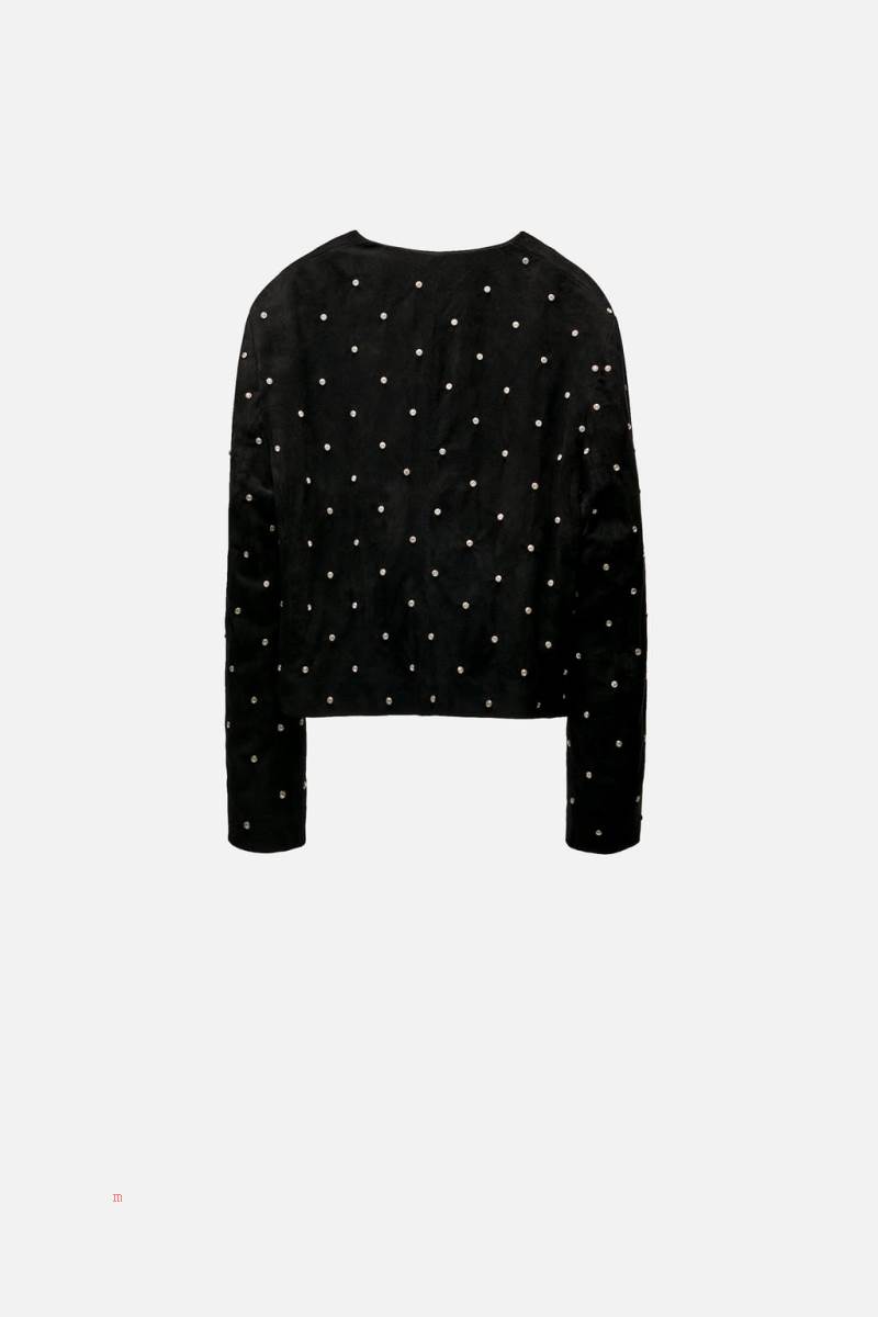 ZARA RHINESTONE Skinnjacka Dam Svarta | NVTLS-8450